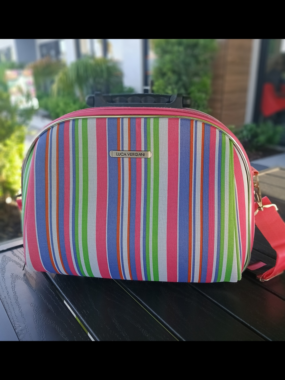 Multicolor Striped Crossbody Bag - Pink Accent. Pre Owned Very Clean
